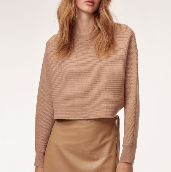 Wilfred Free Lolan Cropped Merino Wool Sweater | Tan | Size M | EUC - Picture 1 of 12